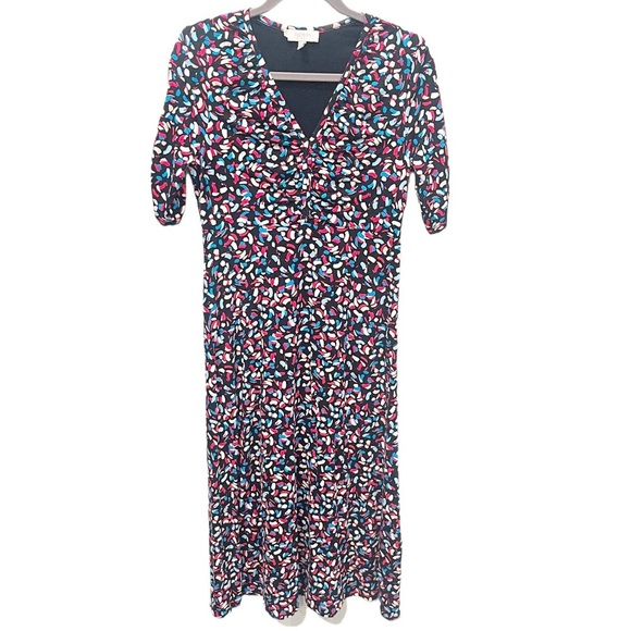 Hobbs Dress Women's 6 Anela Navy Multi Jersey Stretch Midi Classic Career - Picture 2 of 8